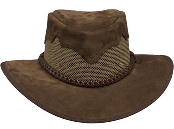 "Inlaid Peaks" Mesh and Leather Hat - Mocha Brown