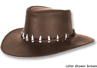 Crocodile Dundee Hat - Oiled Leather Waterproof Hat with Real Crocodile Teeth Band